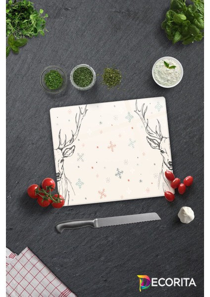 Cam Kesme Tahtası - Cam Kesme Tablası | Krem Geyikli | 29CM x 34CM