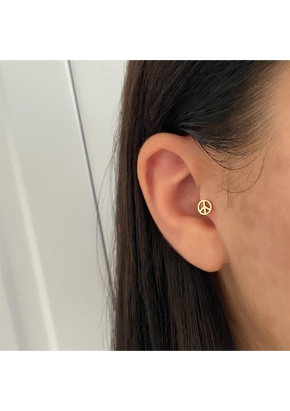 14 Ayar Altın Özgürlük Işareti Motifli Minimal Tragus Piercing
