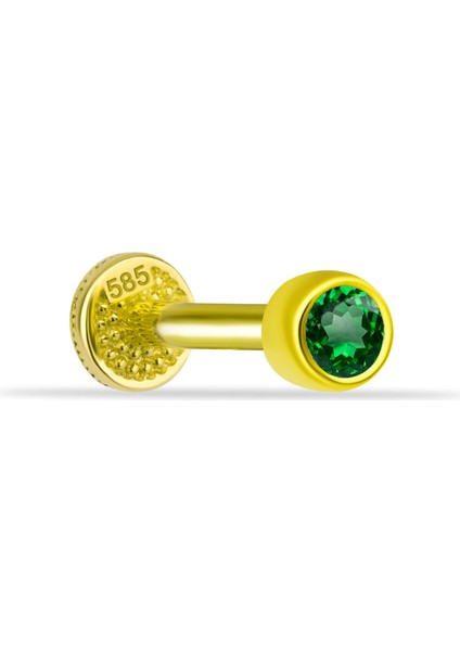 14 Ayar Altın Yeşil Tektaşlı Minimal Tragus Piercing