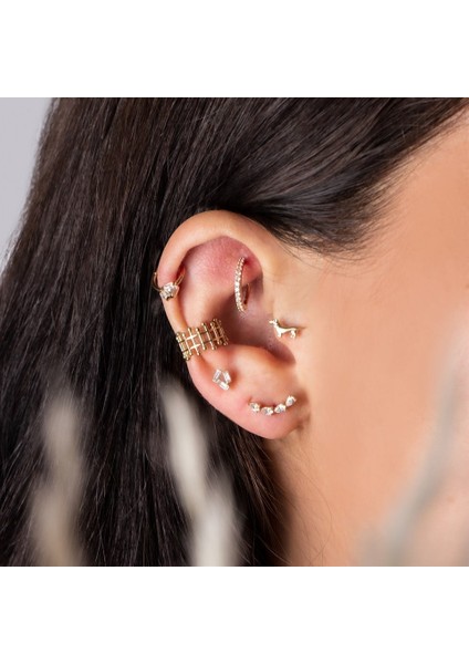 14 Ayar Altın Köpek Motifli Minimal Tragus Piercing