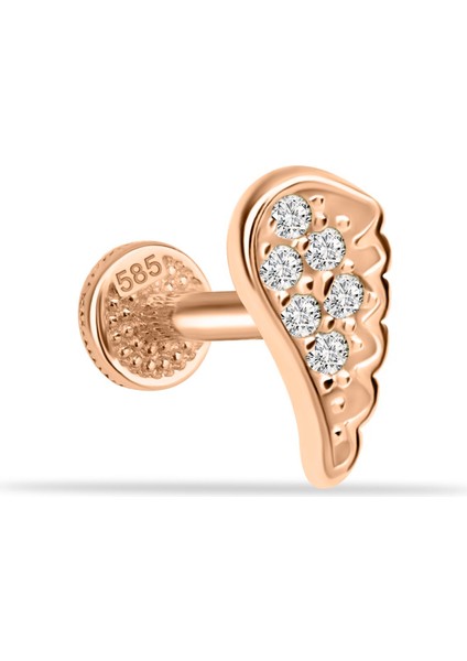14 Ayar Altın Taşlı Kanat Motifli Minimal Tragus Piercing