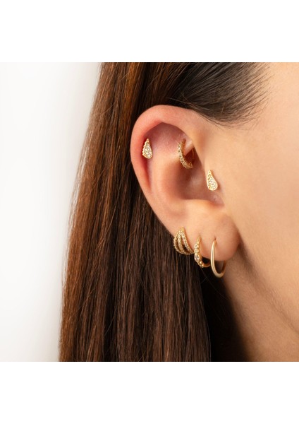 14 Ayar Altın Taşlı Kanat Motifli Minimal Tragus Piercing