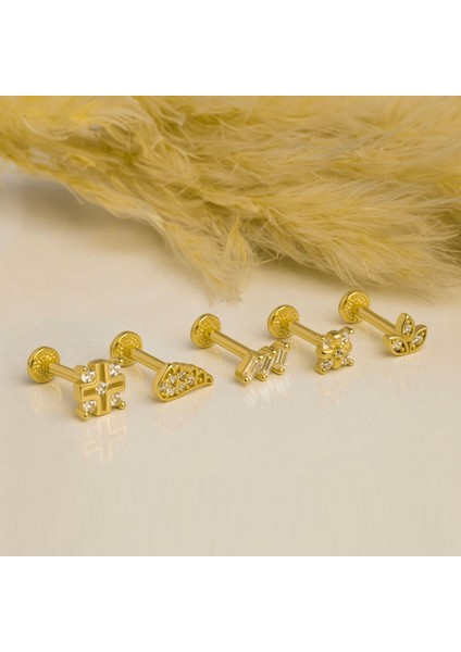 14 Ayar Altın Taşlı Kanat Motifli Minimal Tragus Piercing