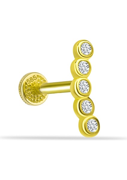 14 Ayar Altın 5 Taşlı Motifli Minimal Tragus Piercing