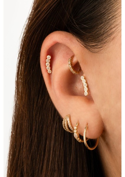14 Ayar Altın 5 Taşlı Motifli Minimal Tragus Piercing