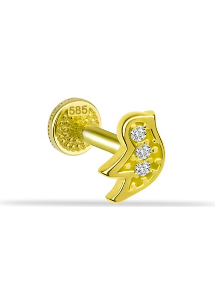 14 Ayar Altın Taşlı Kuş Minimal Tragus Piercing