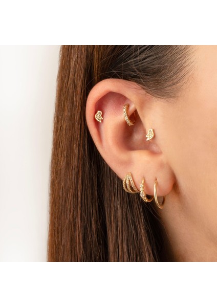 14 Ayar Altın Taşlı Kuş Minimal Tragus Piercing