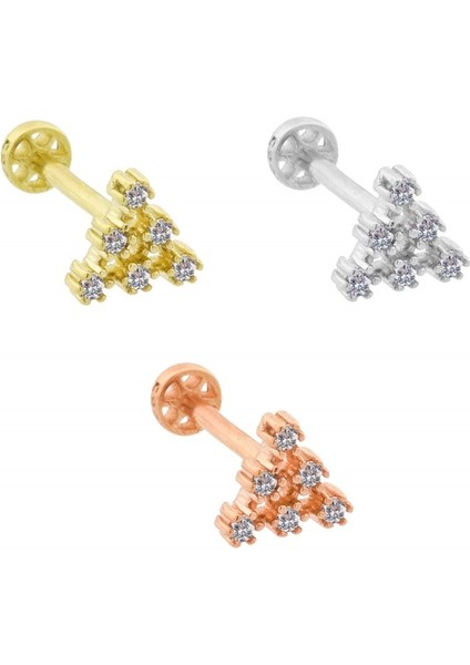 14 Ayar Altın 6 Taşlı Minimal Tragus Piercing