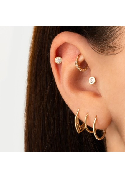 14 Ayar Altın Tektaş Minimal Tragus Piercing
