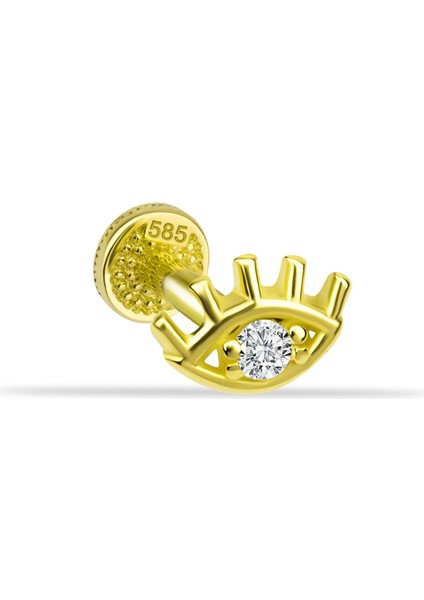 14 Ayar Altın Taşlı Göz Minimal Tragus Piercing