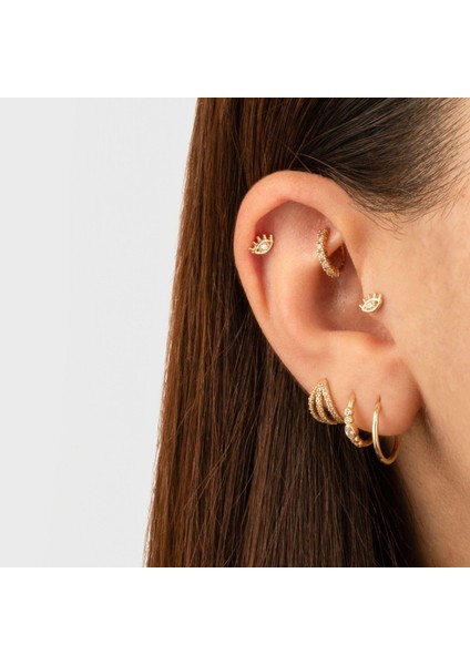 14 Ayar Altın Taşlı Göz Minimal Tragus Piercing