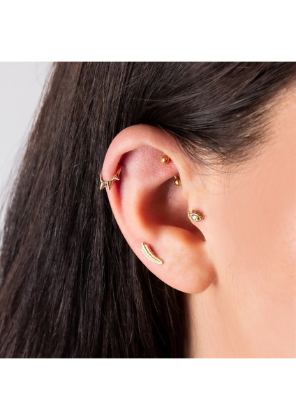 14 Ayar Altın Taşlı Göz Minimal Tragus Piercing