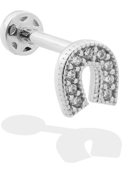 14 Ayar Altın Taşlı Nal Motifli Minimal Tragus Piercing