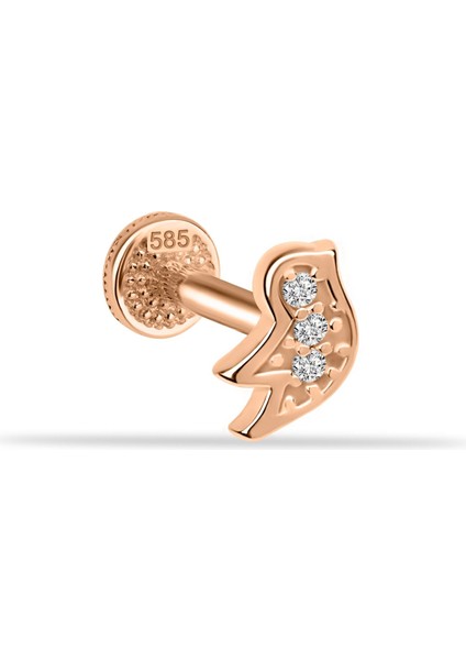 14 Ayar Altın Taşlı Kuş Minimal Tragus Piercing