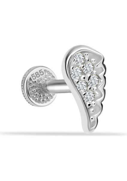 14 Ayar Altın Taşlı Kanat Motifli Minimal Tragus Piercing
