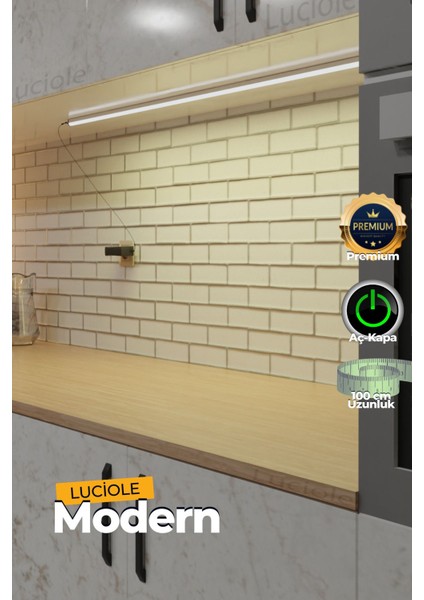 Mutfak Tezgah Dolap Altı LED Işık Aç Kapa Günışığı Bar Yapışkanlı 1 Metre - Plus