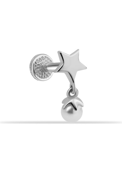 14 Ayar Altın Yıldızlı Inci Sallantılı Minimal Tragus Piercing