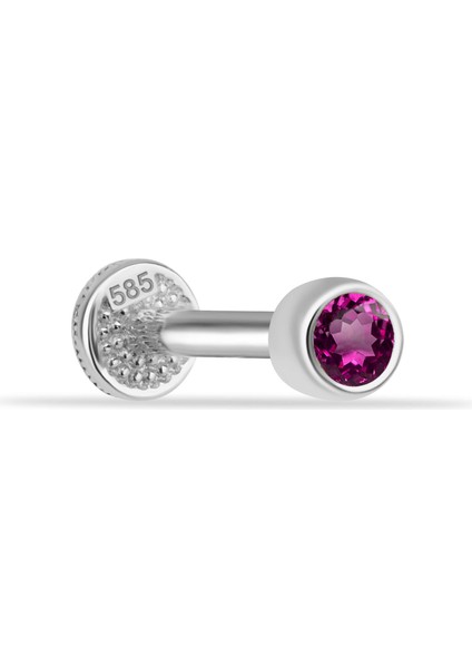 14 Ayar Altın Pembe Tektaşlı Minimal Tragus Piercing