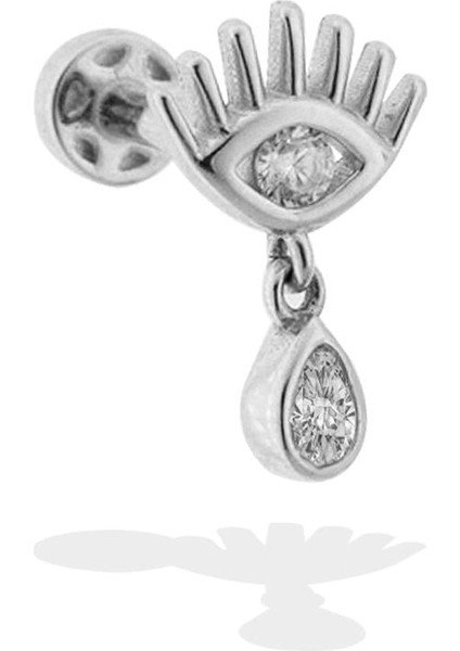 14 Ayar Altın Taşlı Sallantılı Göz Motifli Minimal Tragus Piercing