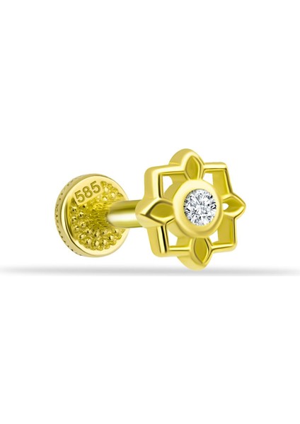 14 Ayar Altın Taşlı Çiçek Minimal Tragus Piercing