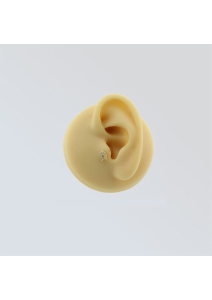 14 Ayar Altın Taşlı Nal Motifli Minimal Tragus Piercing