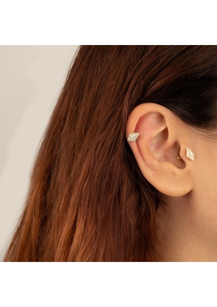 14 Ayar Altın Taşlı Minimal Tragus Piercing