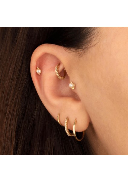 14 Ayar Altın Incili Minimal Tragus Piercing