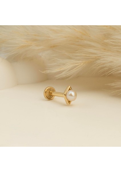 14 Ayar Altın Incili Minimal Tragus Piercing