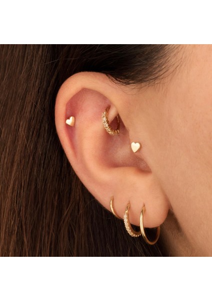 14 Ayar Altın Kalp Minimal Tragus Piercing