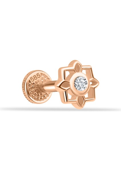 14 Ayar Altın Taşlı Çiçek Minimal Tragus Piercing