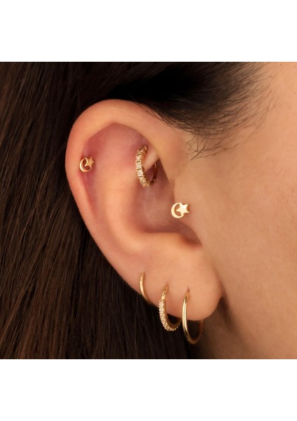 14 Ayar Altın Ay Yıldız Minimal Tragus Piercing