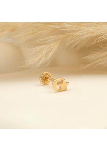 14 Ayar Altın Ay Yıldız Minimal Tragus Piercing