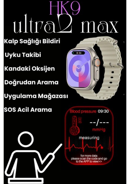 1 Yıl Watch 9 Hk9 Ultra 2 Max 2024 Yeni Versiyon Albüm, Kamera Izleme, Kulaklık Bağlanma(Kordon Hed indirimleri