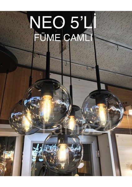 Neo Serisi 5’li Füme Glop Camlı Modern Avize