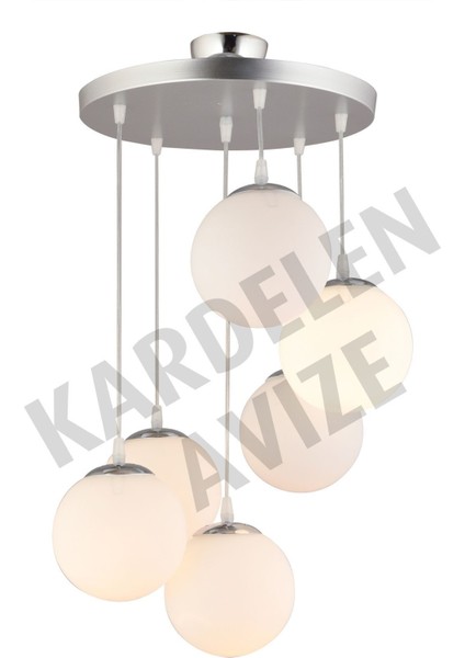 Sarkıt Tepsi Krom 6'li Beyaz Glop Camlı Lüks Avize modelleri