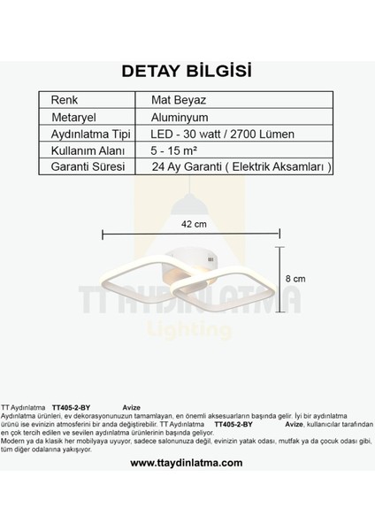 TT405-2-BY Mat Beyaz 2 Li Kare ( 3 Renk Işık Modüllü ) LED Avize fırsatları