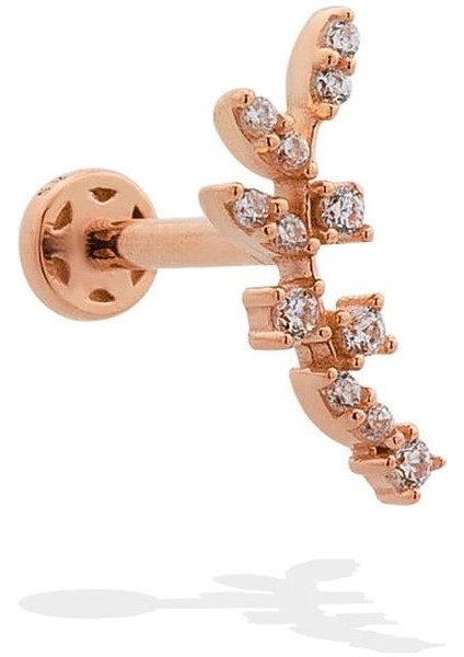 14 Ayar Altın Taşlı Yaprak Motifli Minimal Tragus Piercing