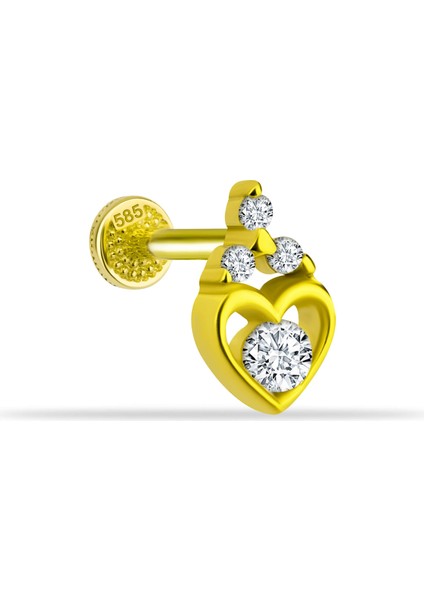 14 Ayar Altın Kalpli Taşlı Tragus Piercing