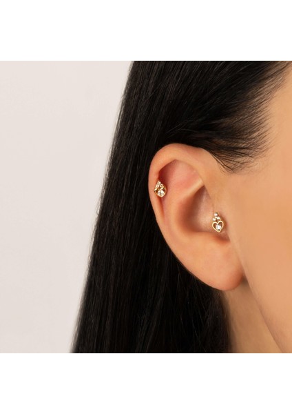 14 Ayar Altın Kalpli Taşlı Tragus Piercing