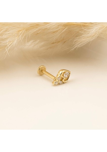 14 Ayar Altın Kalpli Taşlı Tragus Piercing