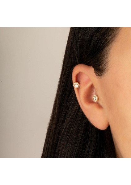 14 Ayar Altın Taşlı Minimal Tragus Piercing
