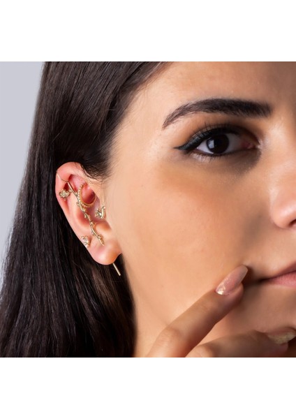 14 Ayar Altın 3 Markiz Taşlı Minimal Tragus Piercing