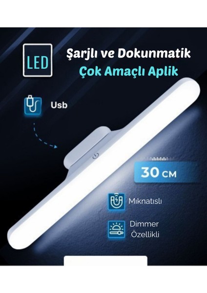 Dokunmatik LED USB Şarjlı Aplik Kablosuz Mıknatıslı Lamba 3 Farklı Işık Rengi