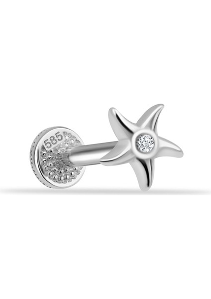 14 Ayar Altın Taşlı Yıldız Minimal Tragus Piercing