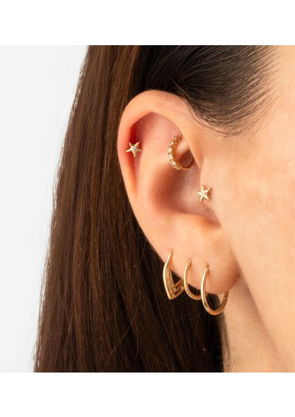 14 Ayar Altın Taşlı Yıldız Minimal Tragus Piercing