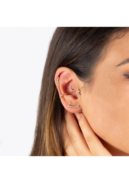 14 Ayar Altın 4 Taşlı Burç Yıldızı Minimal Tragus Piercing