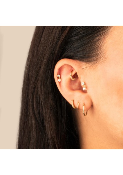 14 Ayar Altın Taşlı Inci Sallantılı Minimal Tragus Piercing