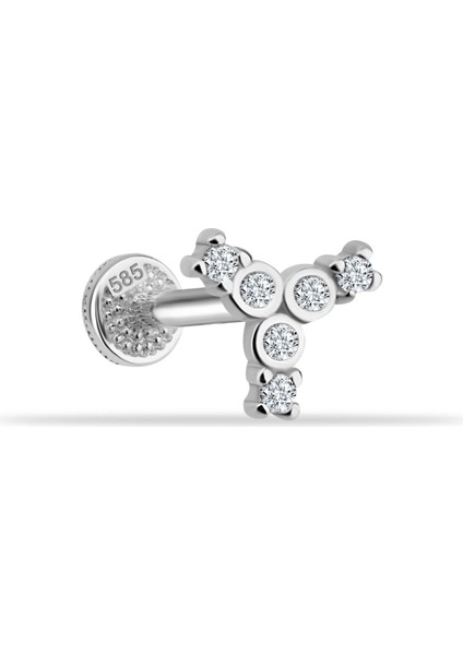 14 Ayar Altın Taşlı Boomerang Minimal Tragus Piercing
