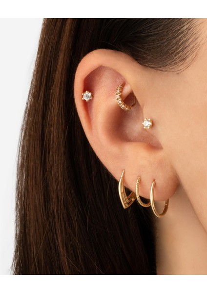 14 Ayar Altın Tektaş Minimal Tragus Piercing