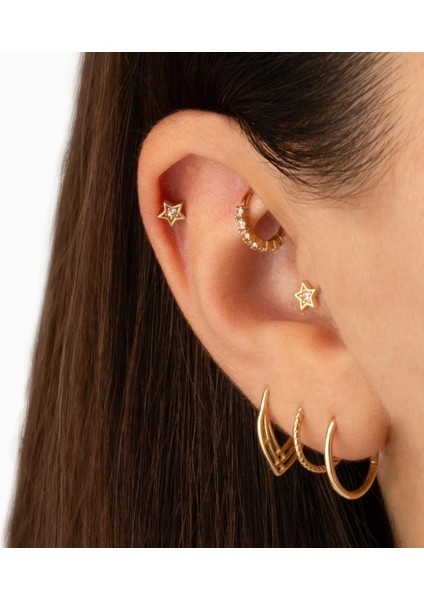 14 Ayar Altın Taşlı Yıldız Minimal Tragus Piercing